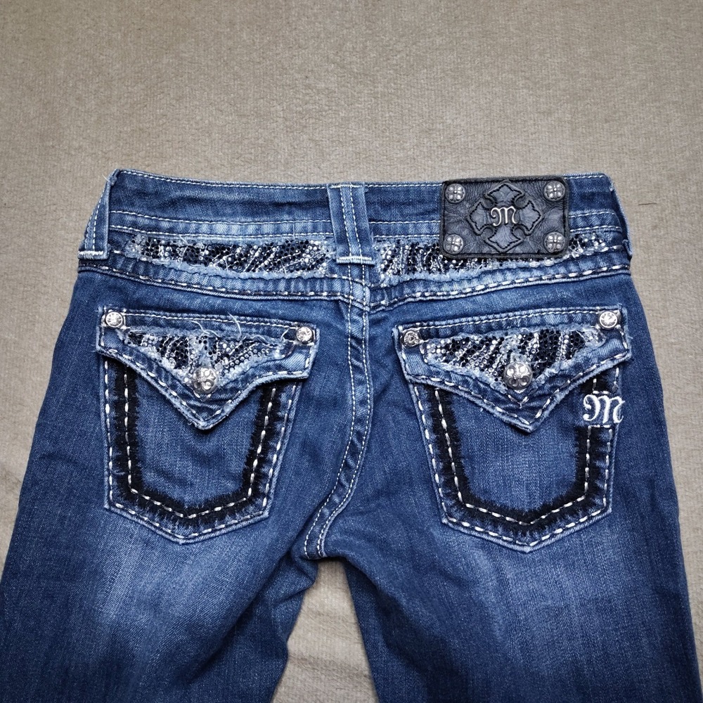 Miss Me Low Rise Crystal Skinny Jeans Womens 26 Blue Embellished Sequin - Picture 6 of 9